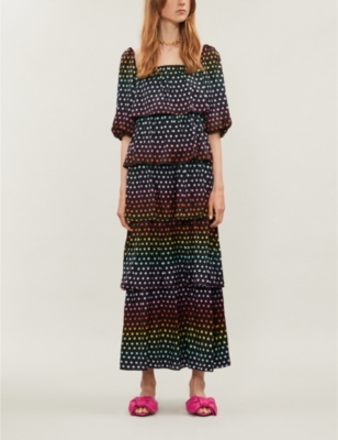 OLIVIA RUBIN BIRDIE POLKA-DOT SILK-SATIN DRESS 