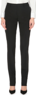 SAINT LAURENT Satin-Trim Slim High-Rise Trousers in Black | ModeSens