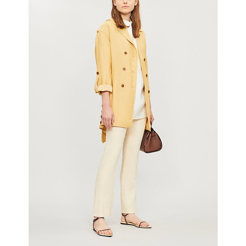 Arje Ophelia Double-breasted Crepe Coat In Mustard