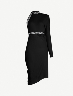Versace Logo Print Asymmetric Stretch Jersey Dress Selfridges Com