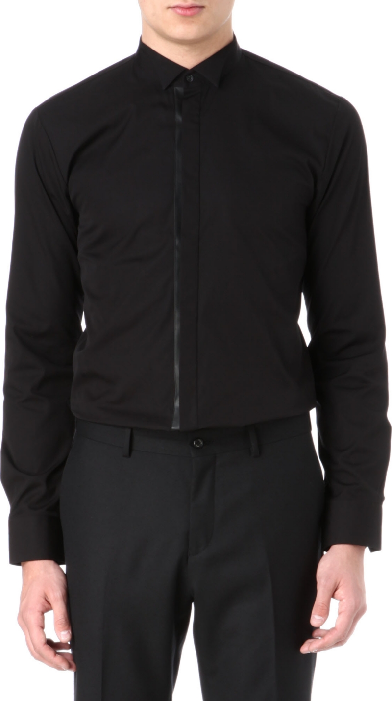 HUGO   Faux leather placket shirt