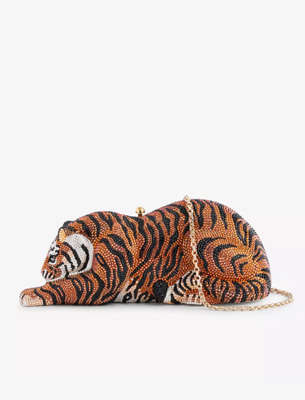 Judith Lieber Tiger crystal-embellished brass clutch-bag