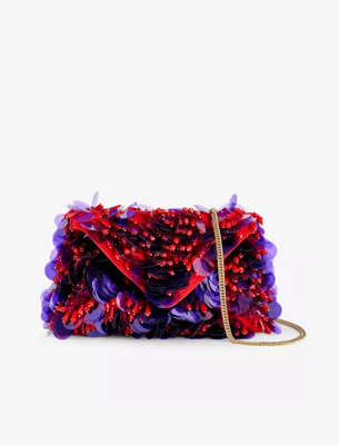 Dries Van Noten Sequin-embellished chain-strap cotton clutch bag