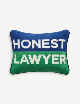 JONATHAN ADLER Needlepoint Honest Lawyer wool pillow