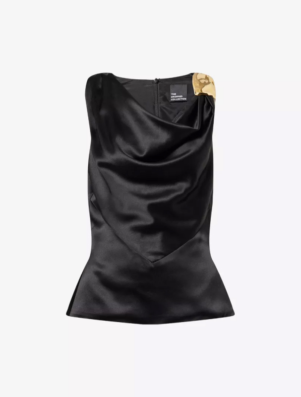 THE DROPPED COLLECTION – Cowl-Neck Sleeveless Silk Top