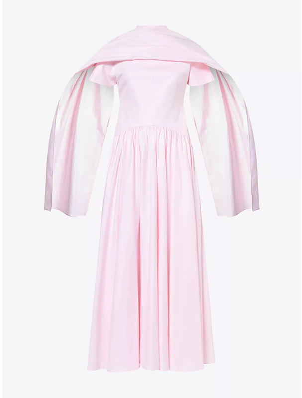 MONA ASHEBIL – Drop-Waist Pleated Cotton Maxi Dress