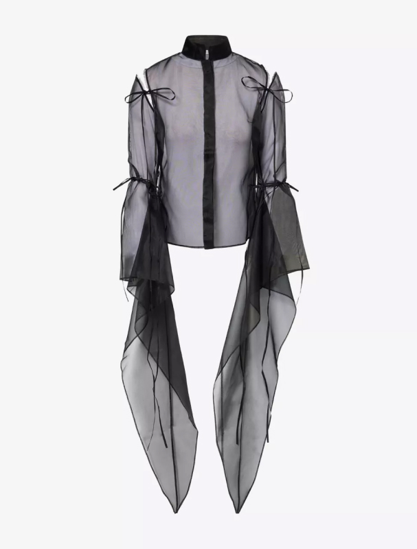 REEM ALKANHAL - Sword Detachable Sleeve Silk Shirt 