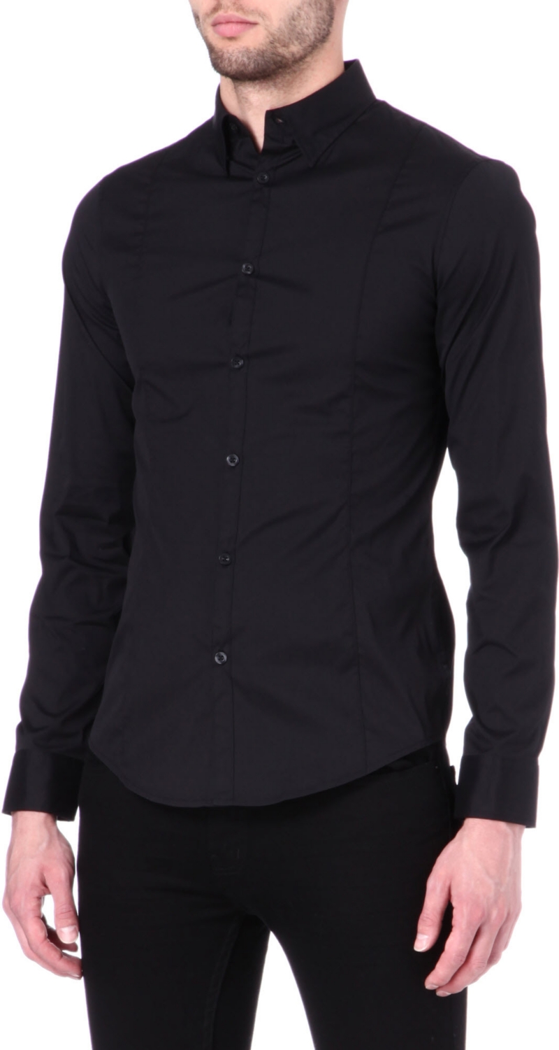 ARMANI JEANS   Plain black slim fit shirt