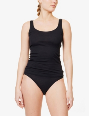 Hanro Womens Black Seamless Cotton Vest Top In Black