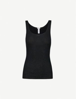 Shop Hanro Womens Black Seamless Cotton Vest Top