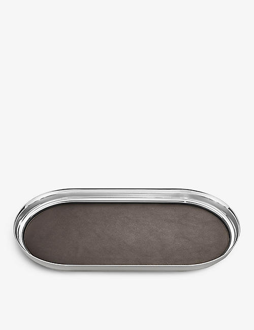 GEORG JENSEN: Manhattan stainless steel and leather tray 35x18cm