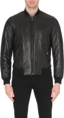 MICHAEL KORS Nappa Leather Bomber Jacket, Black | ModeSens