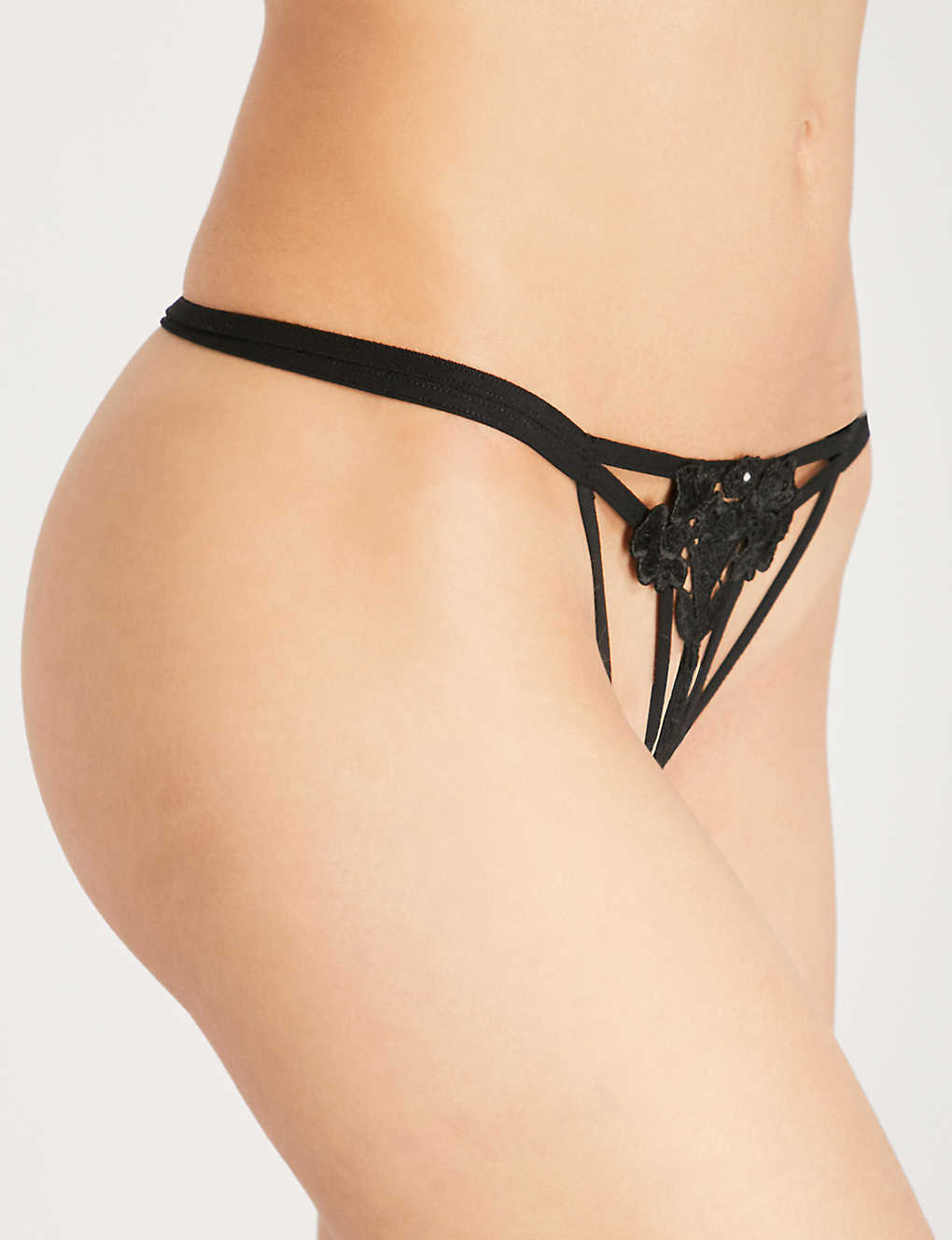 Shop Bluebella Nova Guipure Lace And Mesh Thong In Black