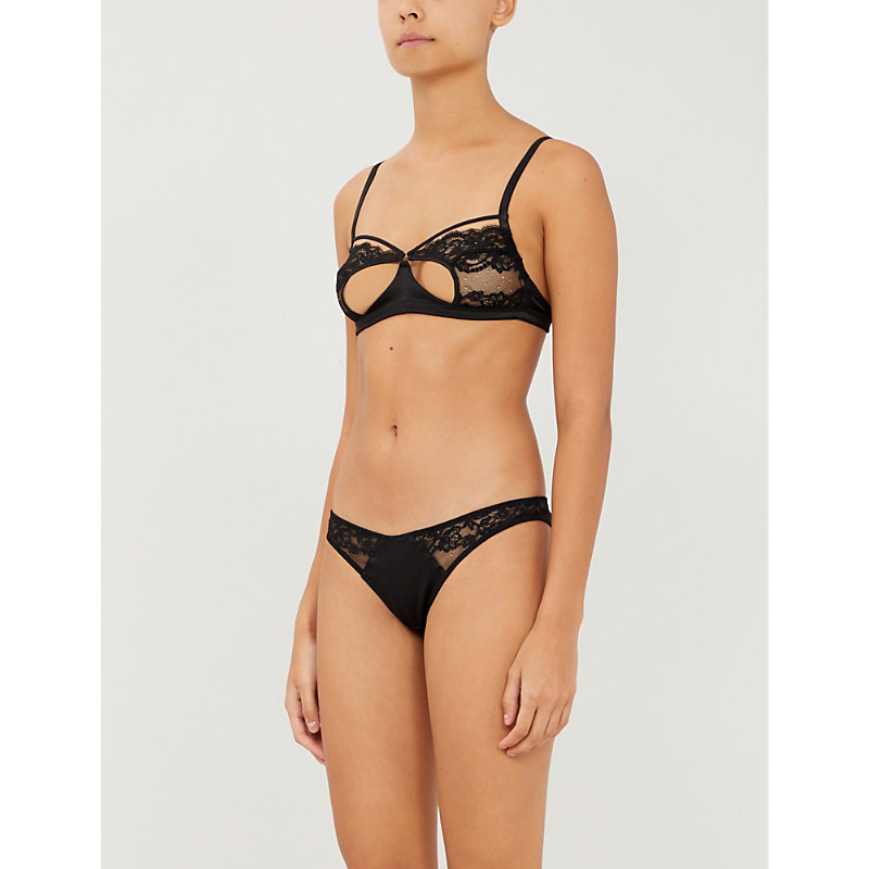 Shop Coco De Mer Seraphine Spank Low-rise Satin And In Black