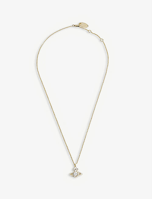 VIVIENNE WESTWOOD JEWELLERY: Valentina Orb yellow gold-toned brass and crystal pendant necklace