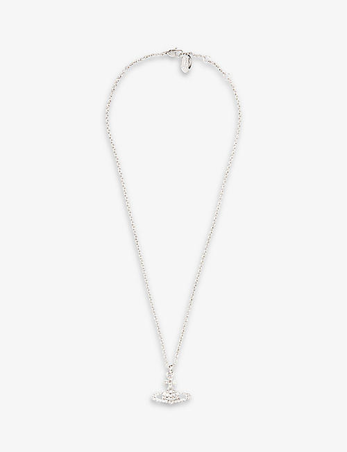 VIVIENNE WESTWOOD JEWELLERY: Mayfair Bas Relief rhodium-plated brass and crystal pendant necklace