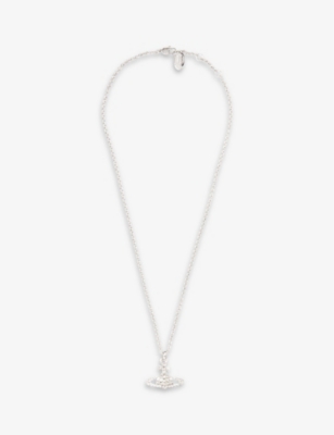 Mayfair Bas Relief rhodium-plated brass and crystal pendant necklace