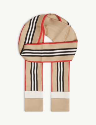 BURBERRY Heritage stripe skinny silk scarf