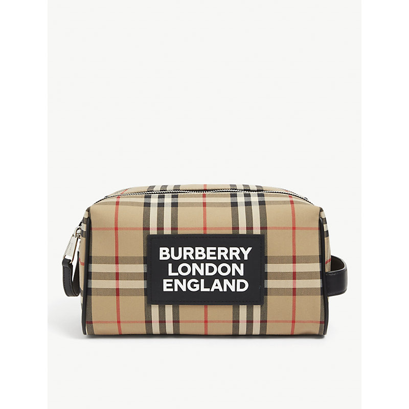 Burberry Check Print Washbag In Archive Beige