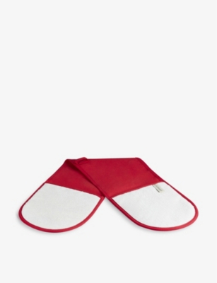 Shop Le Creuset Double Cotton Oven Glove In Cerise