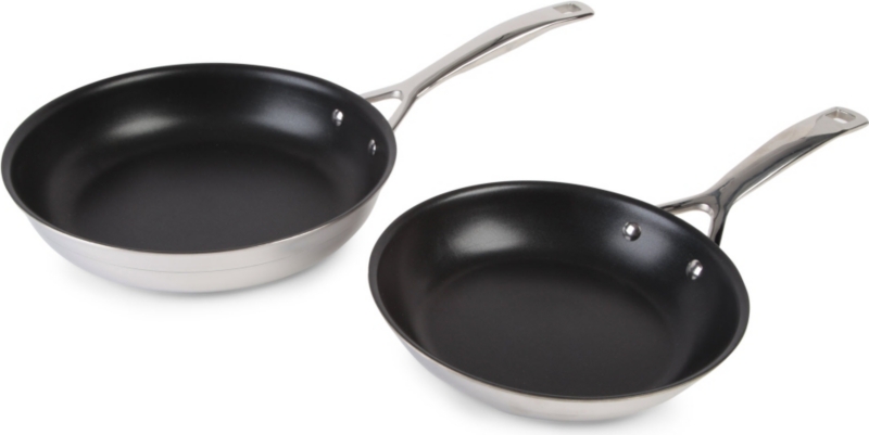 LE CREUSET   3 ply Stainless Steel Non Stick pair of shallow frying pans 24cm and 20cm
