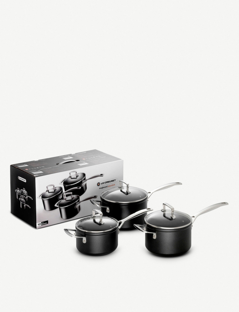 LE CREUSET   Toughened Non Stick set of three saucepans 16cm, 18cm and 20cm