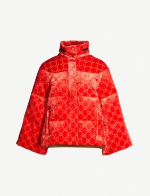 Padded velvet-down hooded puffer jacket 