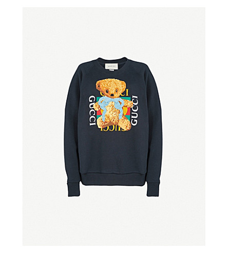 GUCCI - Bear logo-motif cotton-jersey sweatshirt | Selfridges.com