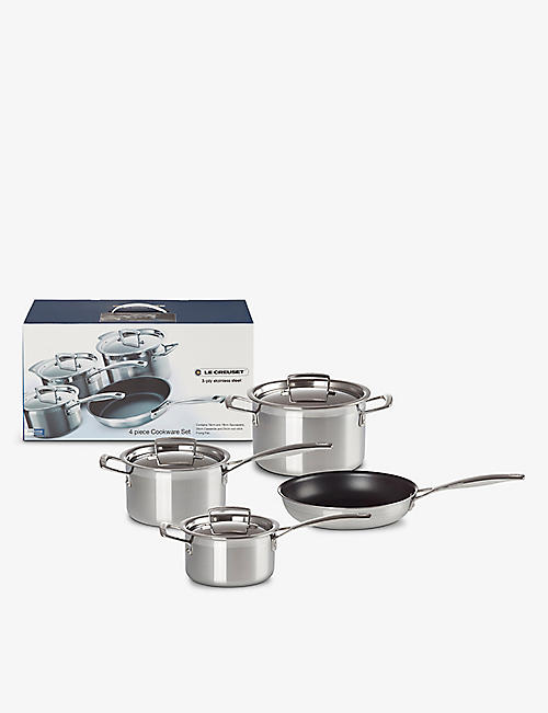 LE CREUSET: 3-ply Stainless Steel four-piece saucepan set