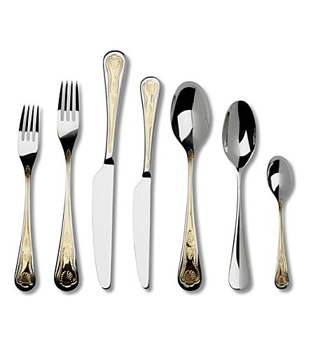 STUDIO WILLIAM   Royal Oak gold plated stainless steel 52 piece cutlery set
