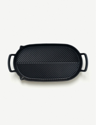 CRANE COOKWARE Herringbone two hob cast iron griddle pan 43.5cm