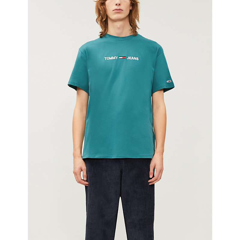 Tommy Jeans Logo-embroidered Cotton T-shirt In Atlantic Deep