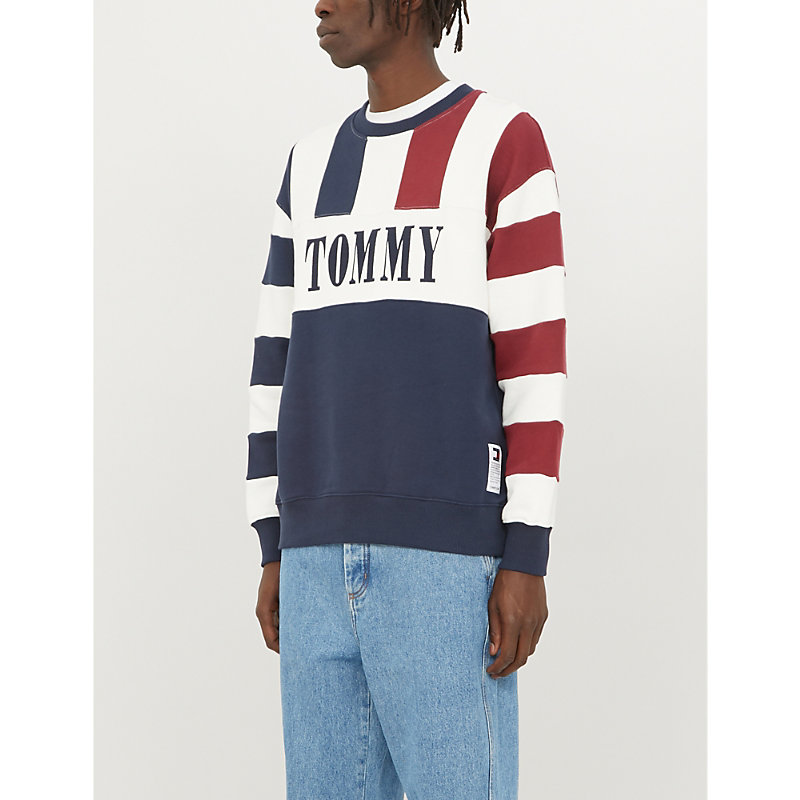 Tommy Jeans Logo-print Cotton-jersey Sweatshirt In Navy Blazer Multi