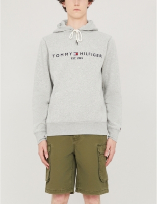 Shop Tommy Hilfiger Men's Cloud Htr Logo-embroidered Cotton-blend Hoody In Cloud Htr (grey)