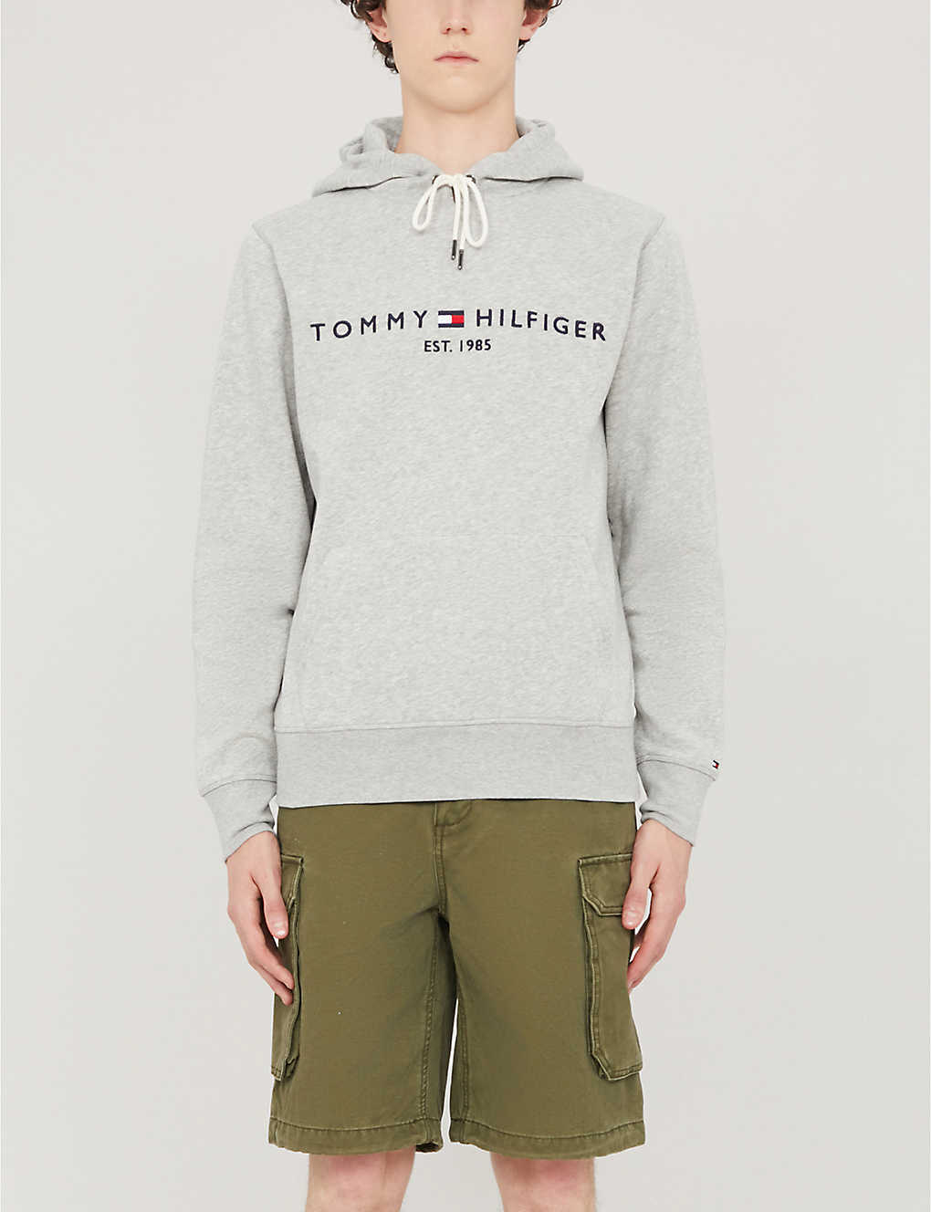 Shop Tommy Hilfiger Men's Cloud Htr Logo-embroidered Cotton-blend Hoody In Cloud Htr (grey)