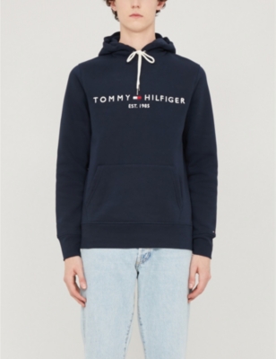 Shop Tommy Hilfiger Mens Sky Captain Logo-embroidered Cotton-blend Hoody