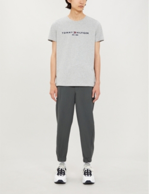 Shop Tommy Hilfiger Men's Cloud Htr Logo-embroidered Cotton T-shirt In Cloud Htr (grey)
