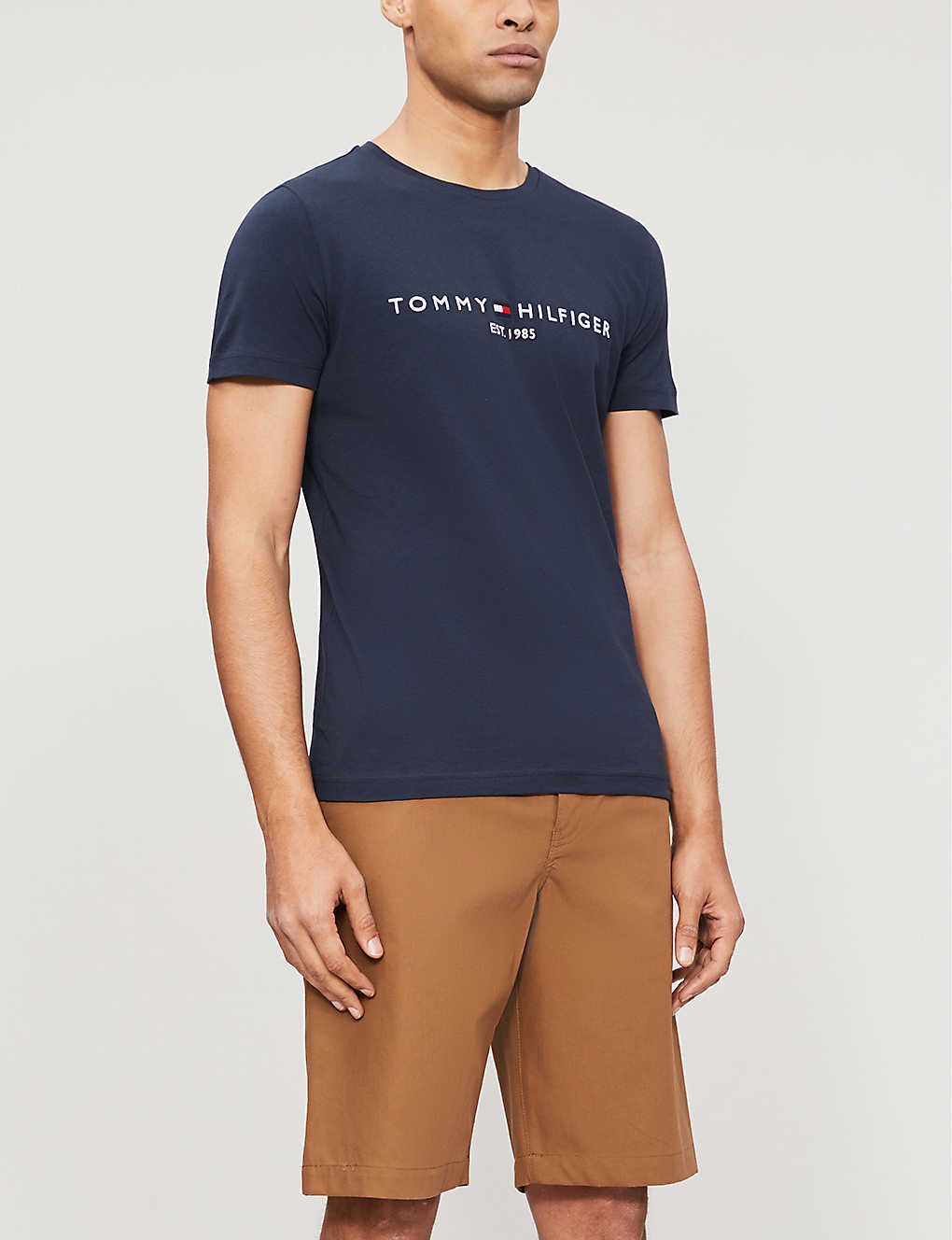 Shop Tommy Hilfiger Mens Sky Captain Logo-embroidered Cotton T-shirt