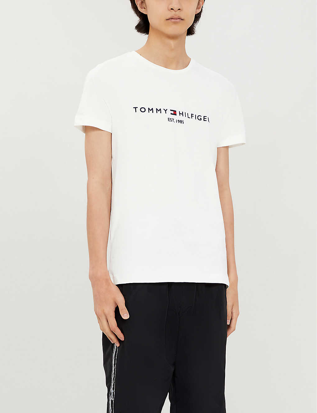 Shop Tommy Hilfiger Logo-embroidered Cotton T-shirt In Snow White