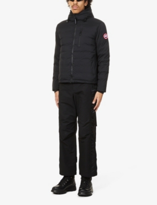 Shop Canada Goose Men's Black Lodge Logo-patch Shell-down Hooded Puffer Jacket