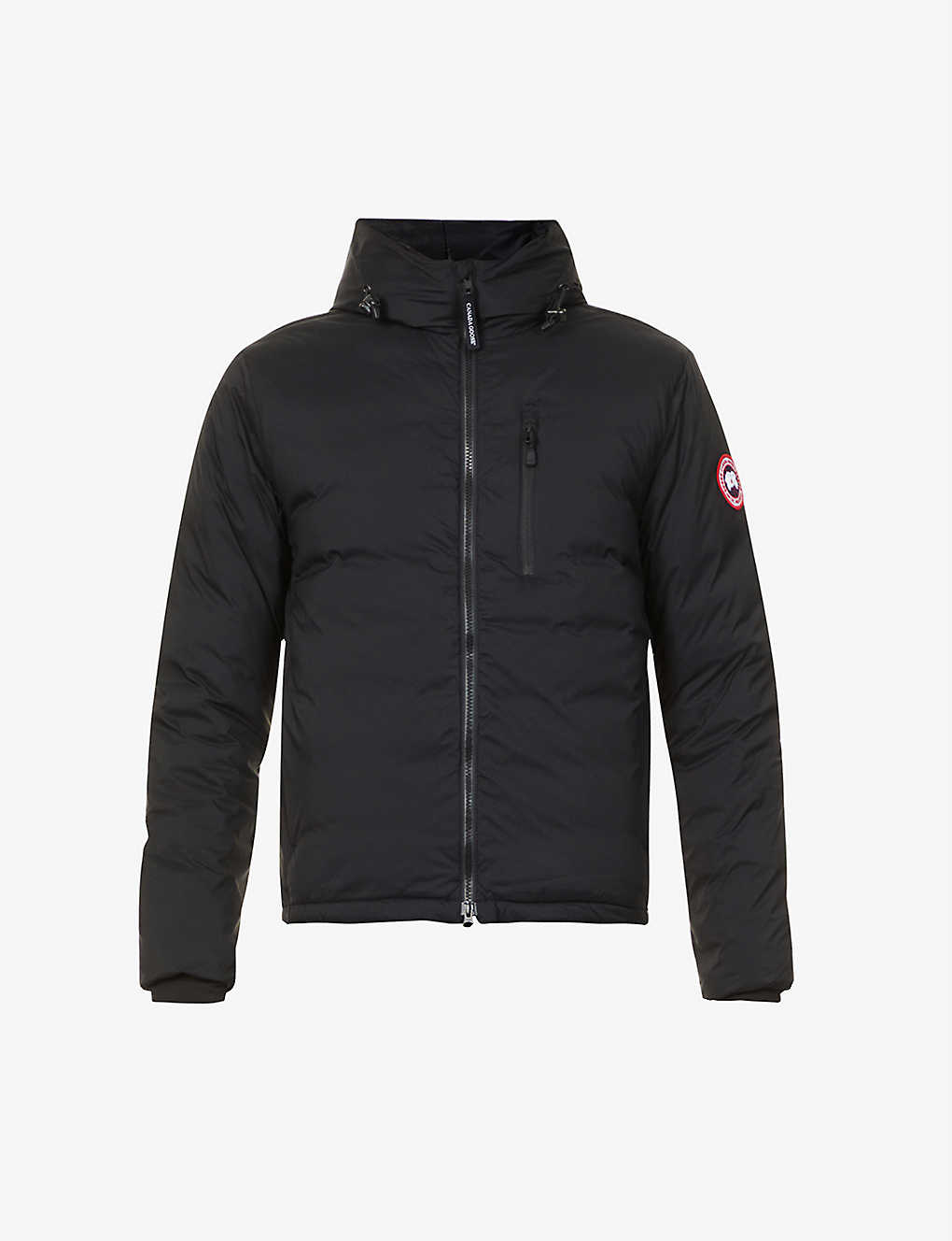 Canada Goose Mens Black Lodge Logo-patch Shell-down Hooded Puffer Jacket