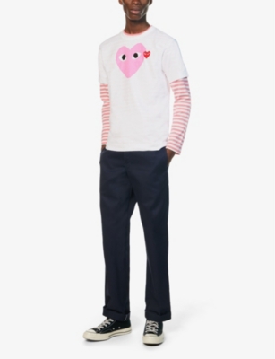 Shop Comme Des Garçons Play Comme Des Garcons Play Men's Pink Heart Logo-motif Cotton-jersey T-shirt