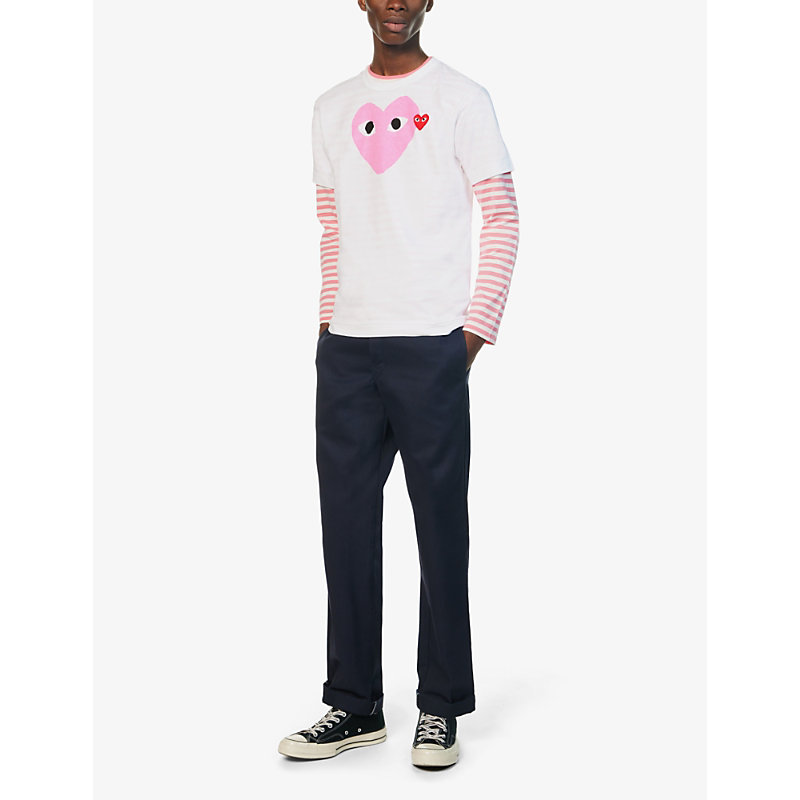 Shop Comme Des Garçons Play Comme Des Garcons Play Mens Pink Heart Logo-motif Cotton-jersey T-shirt