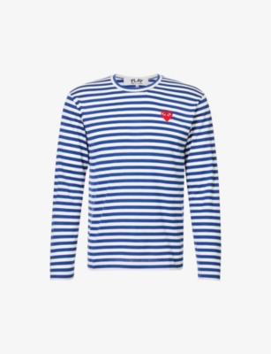 Shop Comme Des Garçons Play Comme Des Garcons Play Mens Navy Striped Cotton-jersey Top