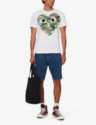 Comme Des Garçons Play Camouflage Heart-print Cotton T-shirt In White