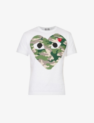 Comme Des Garcons Men's Short-sleeve Camouflage Heart Print T-shirt