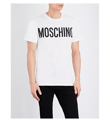 MOSCHINO Logo Printed Cotton Jersey T-Shirt, White | ModeSens
