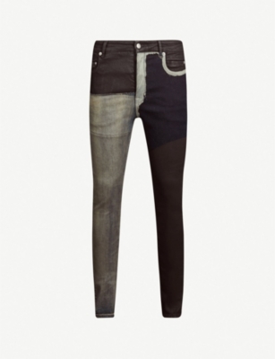 Rick Owens Babel Tyrone Colour-blocked Skinny Jeans In Black Wax