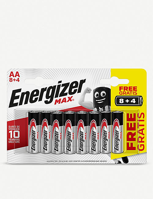 ENERGIZER: Max AA alkaline batteries pack of 12 (8+4)