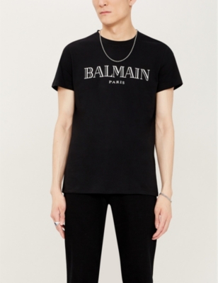 balmain printed cotton jersey t shirt